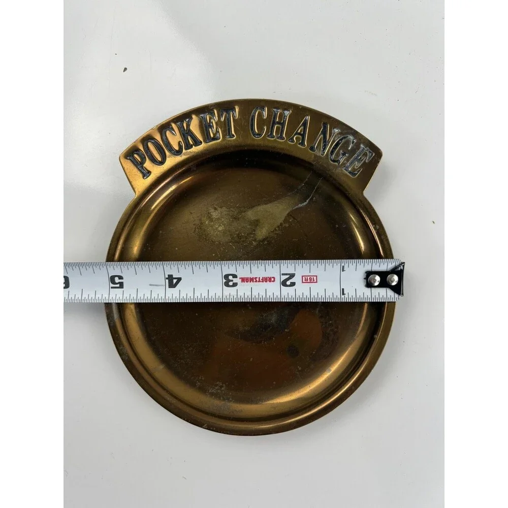 Vintage Brass Round Spare Pocket Change Tray Trinket Dish Catch All Ashtray Gift